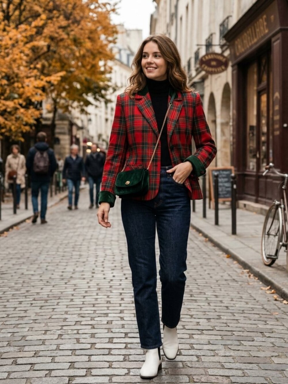 Vintage ARMORICA Italy Red Plaid 100% Wool Blazer Velvet Trim Collar Accent - Picture 8 of 8